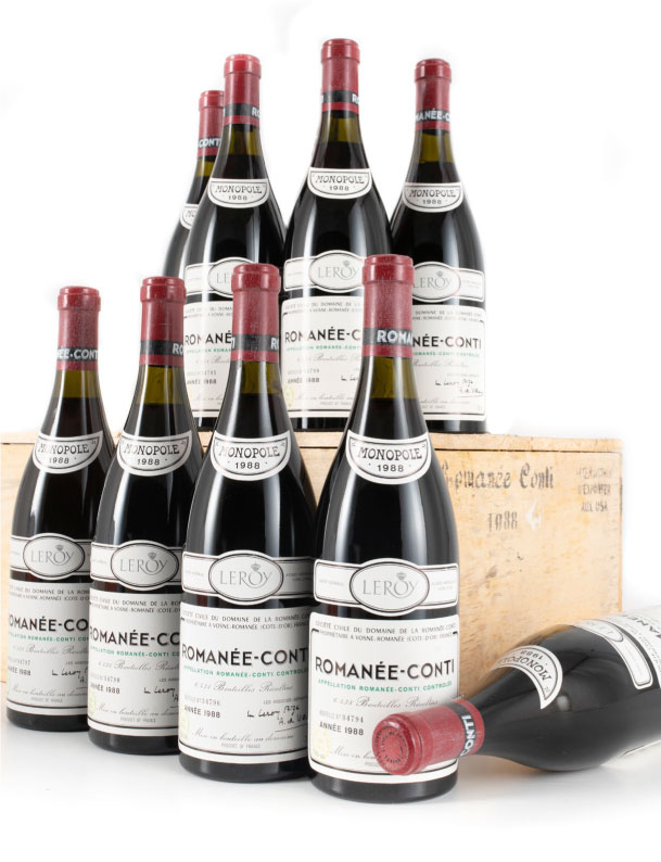 Lot 299: 12 bottles 1988 DRC Romanee Conti in OWC