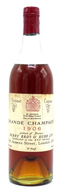 1906 Berry Bros & Rudd Grande Champagne Cognac 70.0 Proof (1958) 700ml