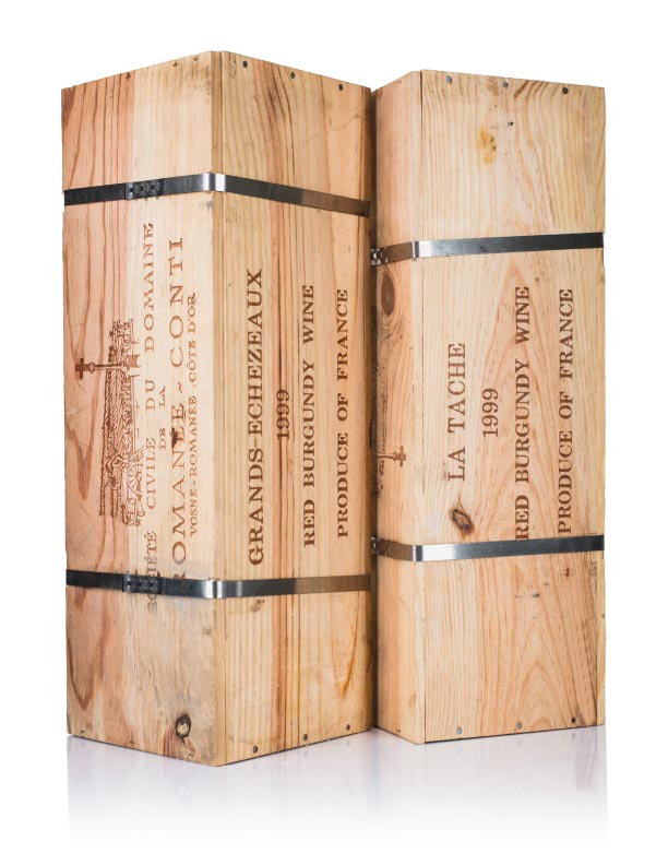 2 1999 Original wooden cases of Domaine Romanee Conti Grands Echezeaux and La Tache France French Wine