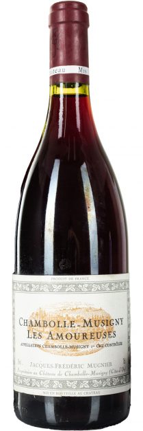 bottle of J.F. Mugnier Chambolle Musigny Les Amoureuses 750ml, with vintage scrubbed off label