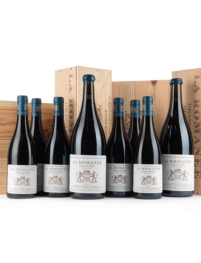 Lots 520-523: 3 bottles each 2012 & 2020, 1 magnum each 2010 & 2018 Comte Liger-Belair La Romanee banded OWC