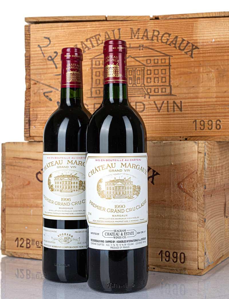 Lots 243-246: 12 bottles each 1990 & 1996 Chateau Margaux in OWCs